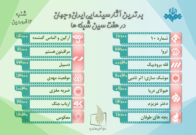 فیلم‌های تلویزیون در دوازدهم فروردین‌ماه / پخش «شماره ۱۰ »